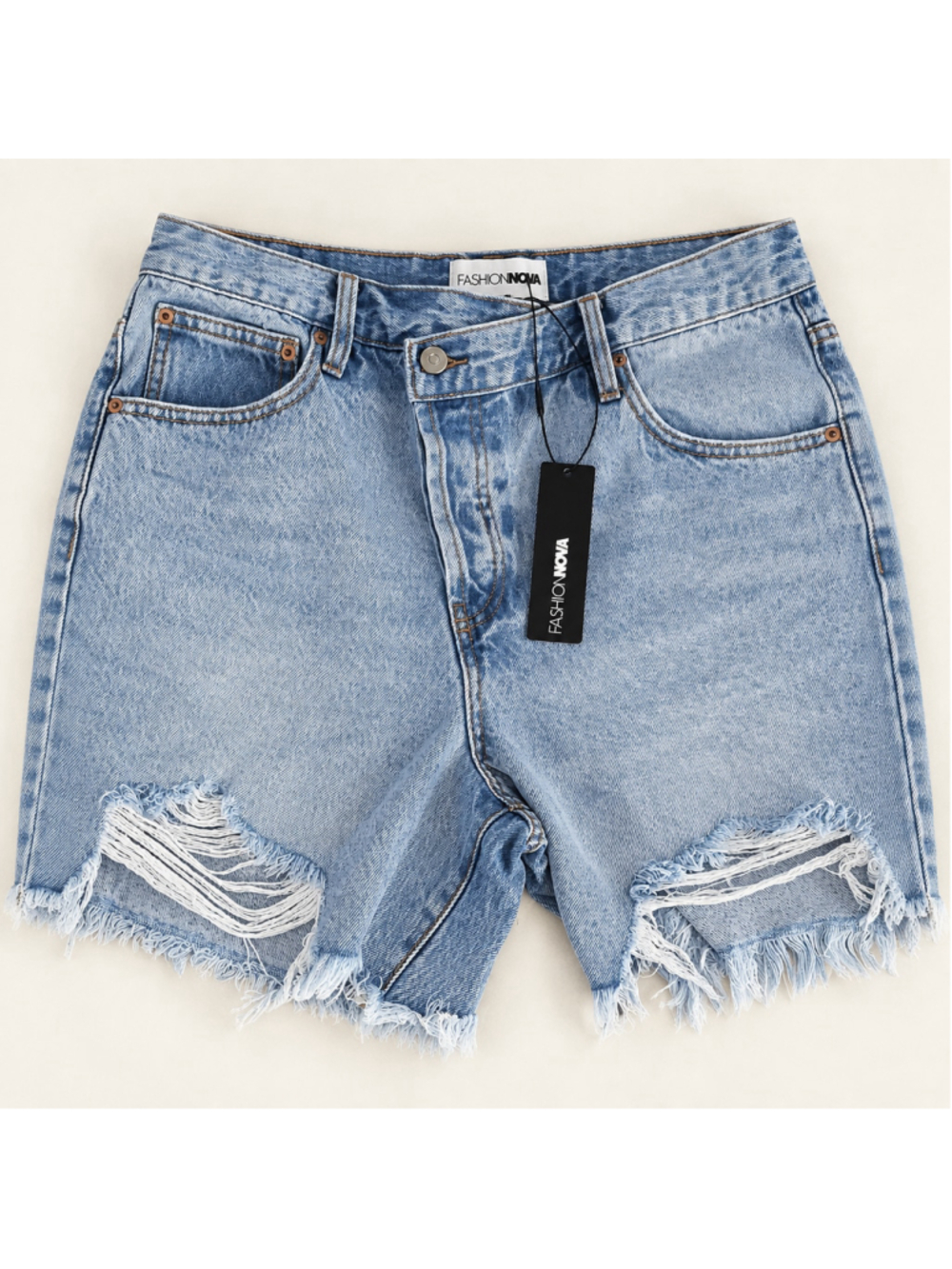 Fashion Nova At a Glance Crossover Denim Shorts NWT Size 13